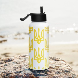 UkrainianDream Ukraine Trident Yellow Tryzub Stainless Steel Water Bottle With Straw Lid