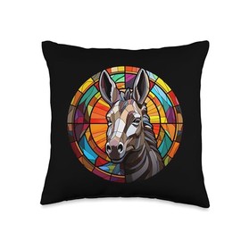 Donkey Stained Glass Leadlight Artistic Design Throw Pillow