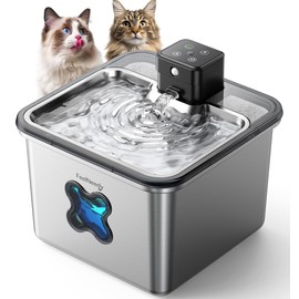 Cat Water Fountain Cordless: [Visual Filter] & [Heavy-Duty Stainless Steel] FEELNEEDY- Premium, Durable Design. 3.2L/108oz, 4000mAh Battery Operated Pet Fountain with Sensor, for Cats and Dogs