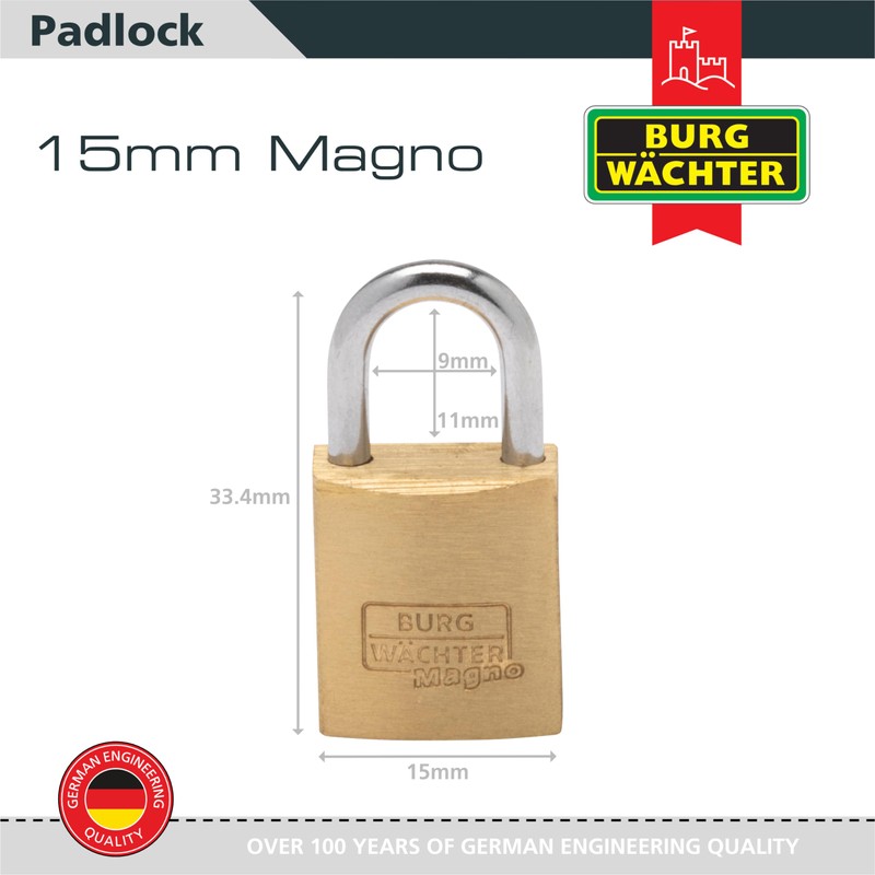 Burg Wachter Magno 15mm Travel Brass Padlock