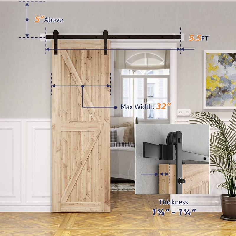 SMARTSTANDARD 5.5ft Barn Door Hardware kit, Barn Door Track, Sliding