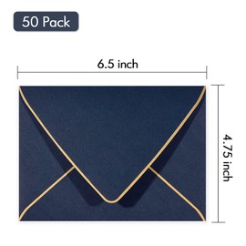 A6 Navy Envelopes With Gold Border, 4x6 Envelopes 50 Pack -Quick Self Seal, For 4x6 Cards|Perfect for Weddings, Invitations, Photos, Baby Shower| 6.5 x 4.75 Inches (Noble blue)