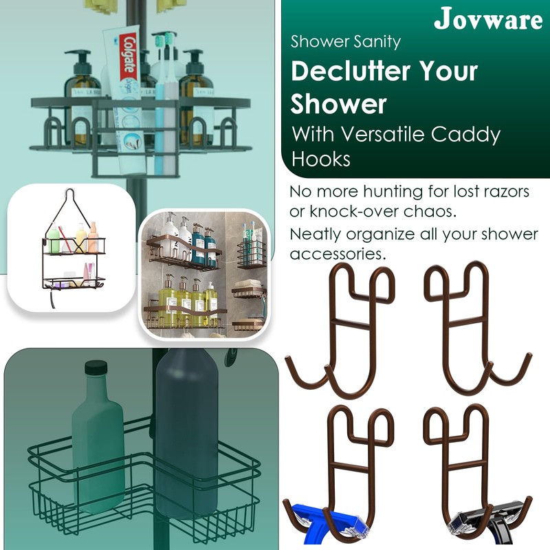 Jovware Bronze Shower Caddy - 4 Pack Open Shelf Hooks