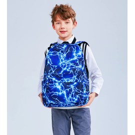 ADGBPE School Bag Boys Backpack Kids Lightning Large Teenage Durable Rucksack Lightweight Travel Waterproof Starry Student Bookbag (3-Blue)