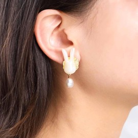 Inilbran Boho Pearl Rabbit Stud Earrings Vintage Baroque Pearl Dangling Earrings White Pearl Bunny Earrings Rabbit Bunny Pearl Earrings Jewelry for Women and Girls