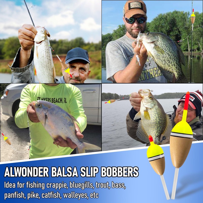 Alwonder 4-Pack Bobbers for Fishing, Buoyant Balsa Wood Body Slip