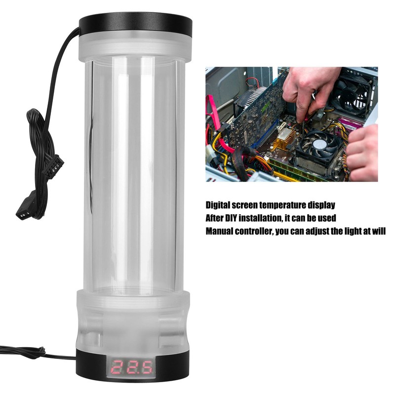 Water Cooling Tank Transparency 210mm Cylinder Temperature Display Reservoir Water
