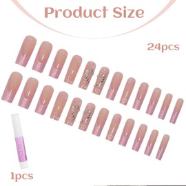 IOSPKKIO® 24 Pieces Manicure Sheets, Ballerina Shape Nail Tips, Full Coverage, Durable and Environmentally Friendly, Long French Glitter Heart Diamond Portable Manicure Sheet