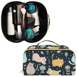 Moyyo Shell Shape Travel Make Up Bag Portable Cosmetic Bag with Handle Toiletry Bag Makeup Bags for Women Teenage Girls,Lovely Cats