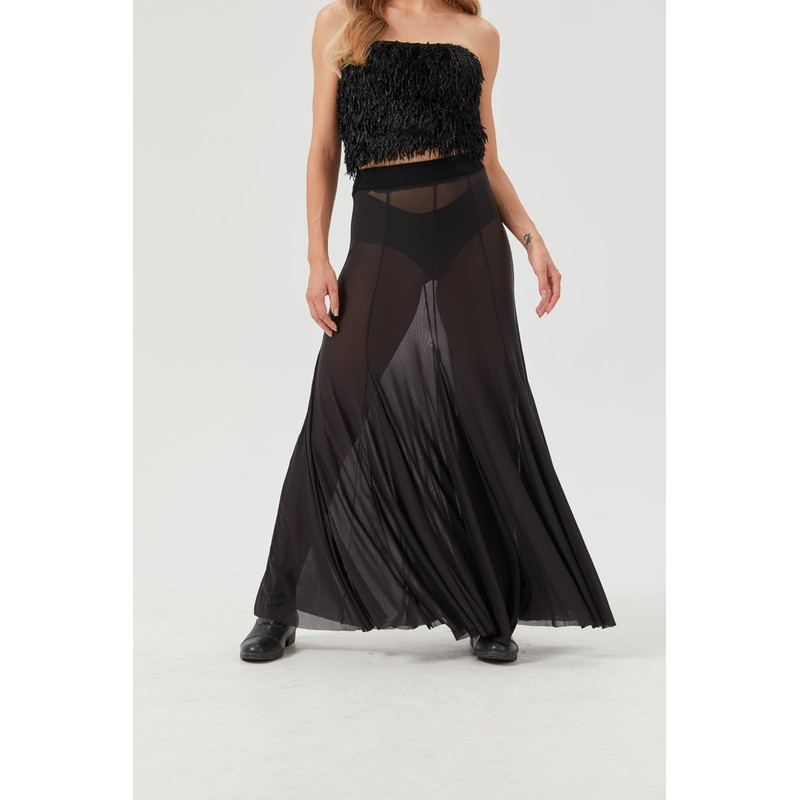 QuQiBoCai Black Skirt for Women See Through 2025 Summer Trendy