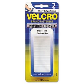 Industrial Strength Sticky-Back Hook and Loop Fastener Strips, 4 x 2, White, Sold as 1 Package