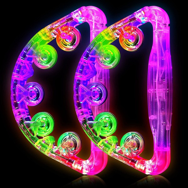 Sumind 2 Pieces Light up Tambourine LED Tamborine Handheld Tambourine with Flashing Lights Glow Tambourine Musical Instrument for Adults Teens Party Toys Supplies for Christmas Anniversaries Gifts