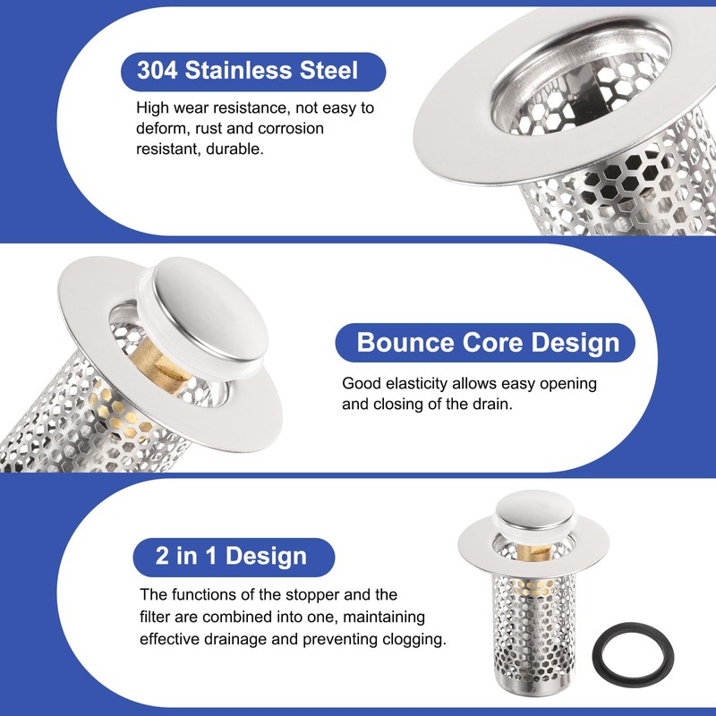 sourcing map 3Pcs Bathroom Sink Drain Strainer, Sink Stopper Hair