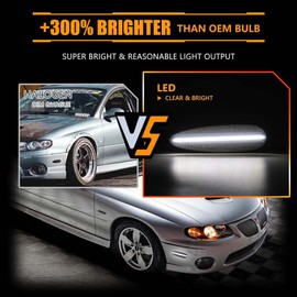 OFFKAT Front Fender LED Side Marker Lights for Pontiac GTO 2004-2006, Pontiac Smoked Lens Side Bumper Marker Lamps, [Ultra-Bright] White LED Side Markers Turn Signal Lights, 2 PCS