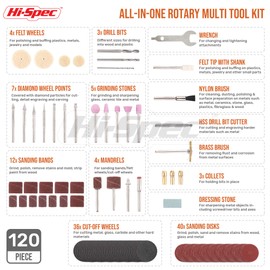 Hi-Spec 121pc 130W Corded Power Rotary Multi Tool Kit with Dremel Compatible Bit Accessories to Drill, Cut, Trim, Grind & Sand for DIY Repairs, Hobbies & Craft Projects