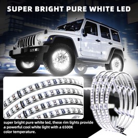 Tavaray 4PCS 14" Pure White Wheel Lights Adjustable 6500K Ultra-Bright LED with Remote Control & Flashing Modes, LED Wheel Ring Lights for Trucks Cars SUVs Pickups Vehicle Offroad