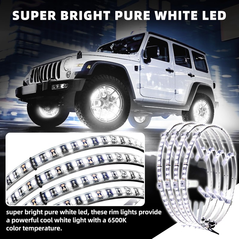 Tavaray 4PCS 14" Pure White Wheel Lights Adjustable 6500K Ultra-Bright
