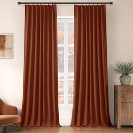Terracotta Rust Pinch Pleated Curtains 96 Inches Long Blackout Rustic Country Farmhouse Curtains Linen Textured for Living Room Bedroom Thermal Insulated Pinch Pleat Drapes with Hooks 2 Panels 40x96