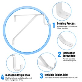 Pisman Adjustable Shelf Brackets,Closet Rod Holders Heavy Duty for Closet Storage, Laundry Room Storage White 2PCS (White, 2)