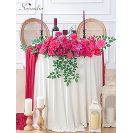 Serwalin Flores artificiales de color rosa intenso, rosas falsas de seda color magenta, flores artificiales para ramos de boda, decoración de tartas, centros de mesa para baby shower, arreglos florale