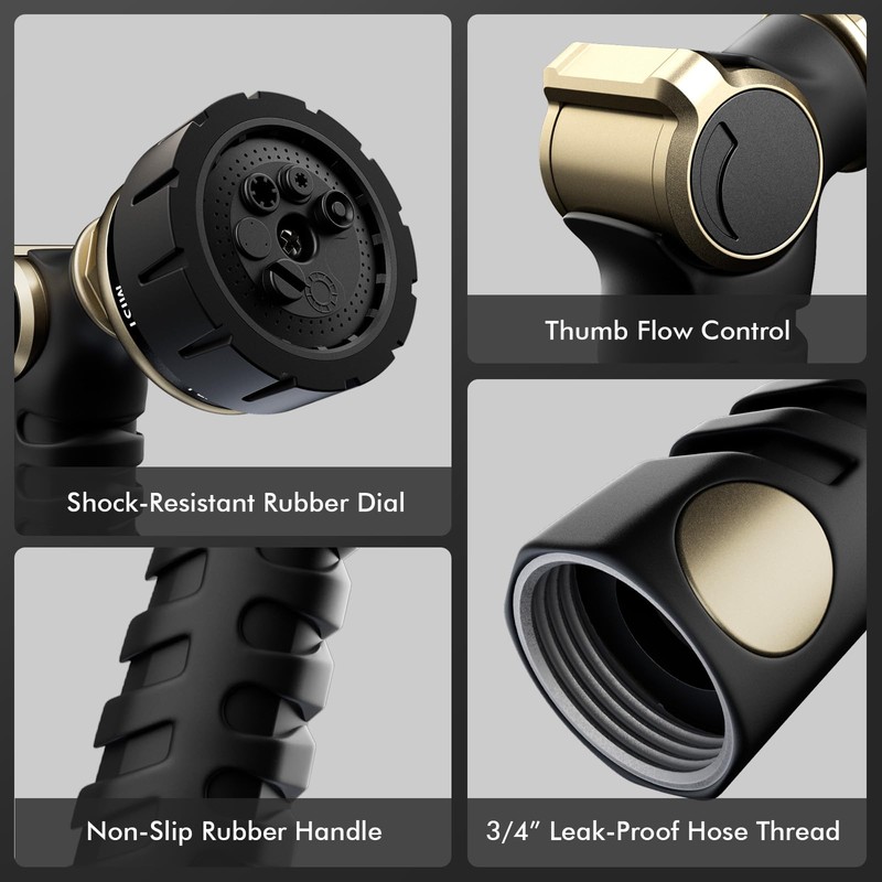 RESTMO Heavy Duty Hose Nozzle, Metal Garden Water Hose Sprayer