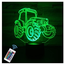 Glorivo Tractor Night Light,16 Colors Remote Control & Smart Touch Dimmable 3D Illusion Bedside Lamp,Bedroom Decoration Birthday Christmas Toy Gift for Kids Boys Girls Friends