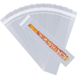Voikinfo 100 pcs 1" x 5" Long Clear Resealable Cellophane Bags Self Sealing Treat Bags Cookie Bags with Adhesive Flap Gift Wrap Poly Bags Plastic Packaging 1.4 mil
