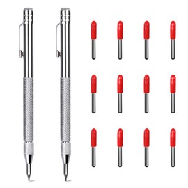 OWLMATE Pack of 2 Tungsten Carbide Pen, Scriber Carbide with Magnet, Scriber Needle with 12 Replacement Red Hat Marker Tips for Glass/Ceramic/Hardened Steel/Sheet Metal