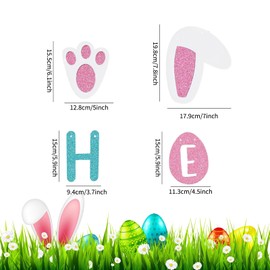 Happy Easter Bunny Banner with Bunny Paw Ears and Eggs Patterns DIY Paper Banner for Easter Party Decorations Indoor Outdoor Spring Holiday Festive Decoration Garden Yard Home Decorations