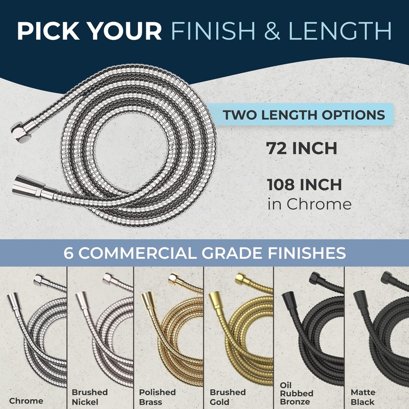 HammerHead Showers® ALL METAL 9 ft Shower Hose - CHROME