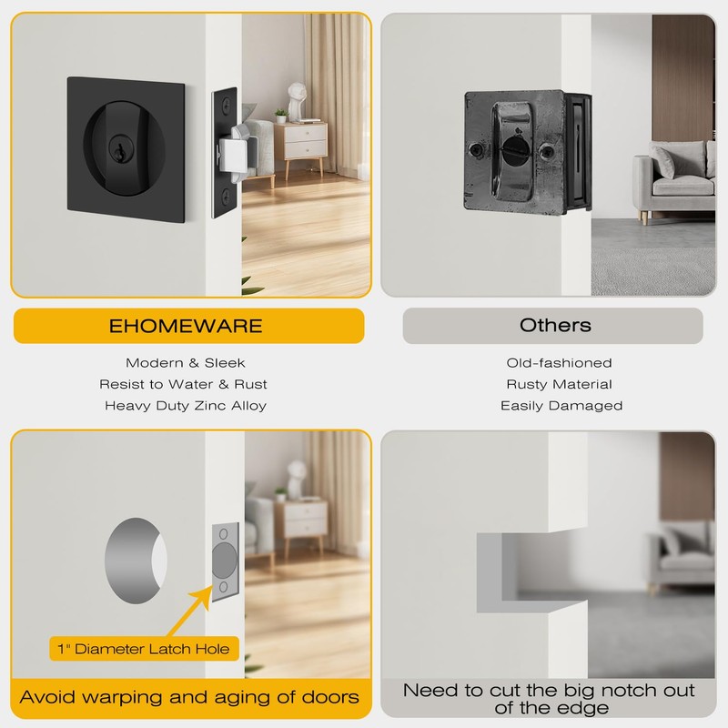 EHOMEWARE 3 Pack Matte Black Pocket Door Handles, Pocket Door