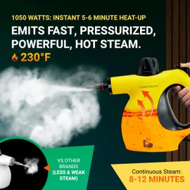 Comforday Multi-Purpose Steam Cleaner with 9-Piece Accessories, Perfect for Stain Removal, Curtains, Car Seats, Floor, Bathroom, (Yellow)