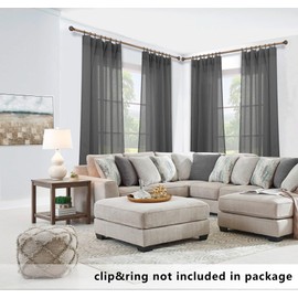 KOUFALL Dark Grey Curtains for Bedroom Living Room,Sheer Linen Look Gray Charcoal Curtains,96 Inches Long 2 Panel Set