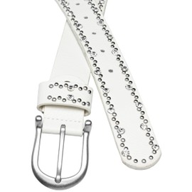 Caspar GU292 Women's Belt with Subtle Rhinestones and Rivets Decor, White