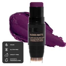 Nudestix Nudies Matte Cream Blush Stick 3-in-1 All Over Face Color - Blush Stick for Cheeks Eyes and Lips - Cream Blush for Cheeks w/Blending Brush (Moodie Blu)