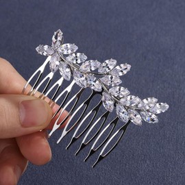 Missgrace Silver Sparkling Flower Bride Wedding Hair Comb Rhinestone Crystal Bridal Headpiece Hair Accessories for Women