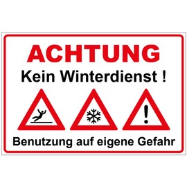 Sign "Kein Winterdienst" Aluminium / Dibond 300 x 200 mm - 3 mm Thick with Warning Symbols