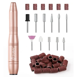 SUBAY Portable Electric Nail Drill Machine,Compact Electric Nail File for Acrylic Nails,Gel Nails,Dip Powder Nails,Manicure Pedicure Tools E file Nail Drill Come with 11Pcs Nail Drill Bits and 26PCS Sanding Bands for Salon Home Use ,Gold