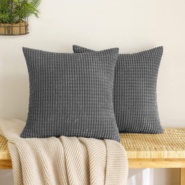EMEMA Corduroy Cushion Cover, Granules, Decorative Sofa Cushion, Decorative Cushion Covers, Couch Cushion Cover, Soft Cushion Cover, Decorative Cushion for Sofa, Couch, Living Room, Set of 2, Dark Grey, 50 x 50 cm