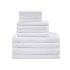 510 DESIGN Big Bundle 100% Cotton Bath Towel Set, Quick Dry Zero Twist Terry Fabric, Soft, and Highly Absorbent for Shower, Multi-Sizes, White 12 Piece