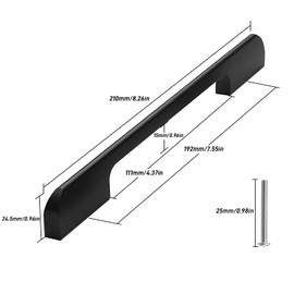 Lxoraziy 6 Pack Kitchen Door Handles, 192mm Hole Centre Flat Black Cabinet Handles, Aluminum Alloy Furniture Drawer Pulls (Screws Included)