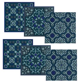 Images d´Orient 6 Glass Coasters PVC Heat Resistant Washable Oriental Blue Grey 9 x 9 cm