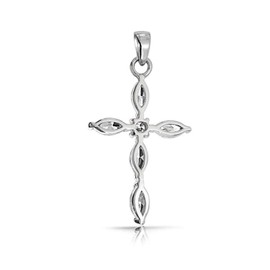 Bridal Exquisite Delicate Marquise AAA Cubic Zirconia Religious Cross Pendant Necklace For Women Teens .925 Sterling Silver