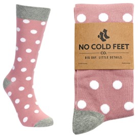 No Cold Feet Fun Colorful Novelty Socks for Men for Dress Casual Formal Groomsmen Wedding, Dusty Rose with White Polka Dots