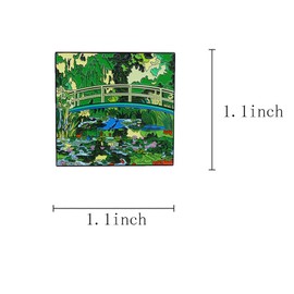 Monet Painting Water Lilies and Japanese Bridge Pin Oil Painting Pin Art Style Enamel Pin Metal Lapel Pin Art Student Graduation Badge Suitable for Hat Jacket Canvas Bag