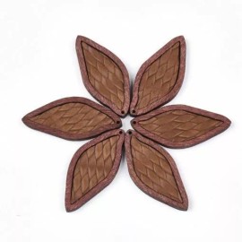 Unbranded 4 pcs. Light Brown REAL Leather Cowhide over Wood Dangle Pendants – Rattan  Leaf