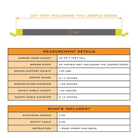 HardwareX supply Heavy Duty Electrophoresis Extension Garage Door Springs for 7ft high (130LB-Yellow)