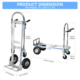 Aluminum Convertible Hand Truck, 2 in 1 Folding Dolly 800 LBS Capacity Heavy Duty Industrial Platform Cart Collapsible Truck for Transport & Moving in Warehouse, Home, Supermarket