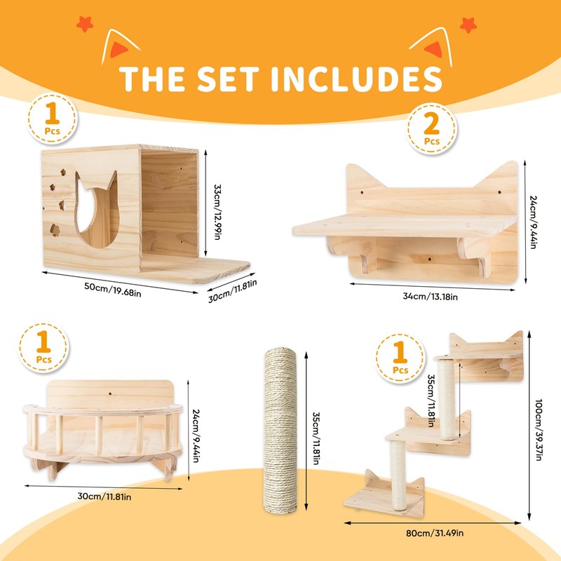 NOVGOBHOT Cat Wall Shelves for Large Cats – 9-Piece Wooden