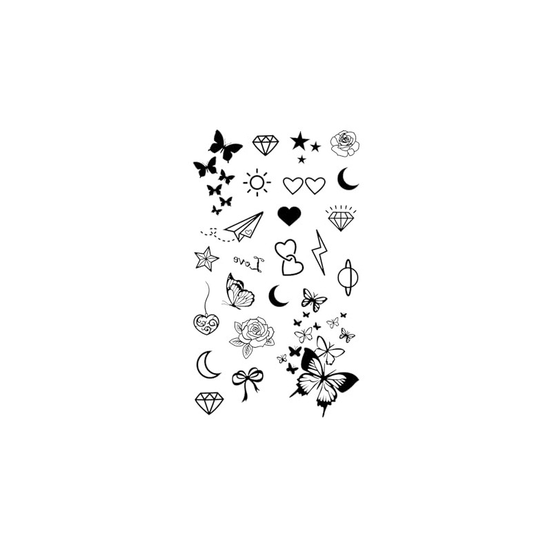 MapofBeauty 2 pcs Black Butterfly Heart-shaped Flower Prints Temporary Waterproof